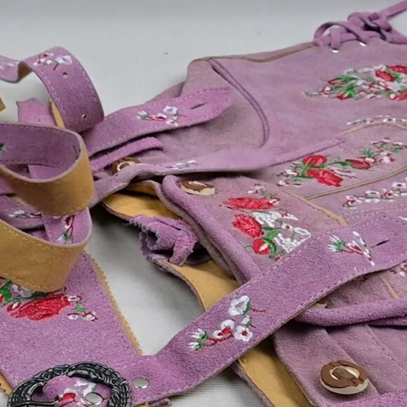 Oktoberfest Women Lederhosen Rose Pink Bavarian Leather Suede Lederhosen  NEW - Picture 9 of 10